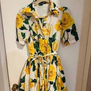 Dolce and Gabanna Yellow Rose Dress size 42